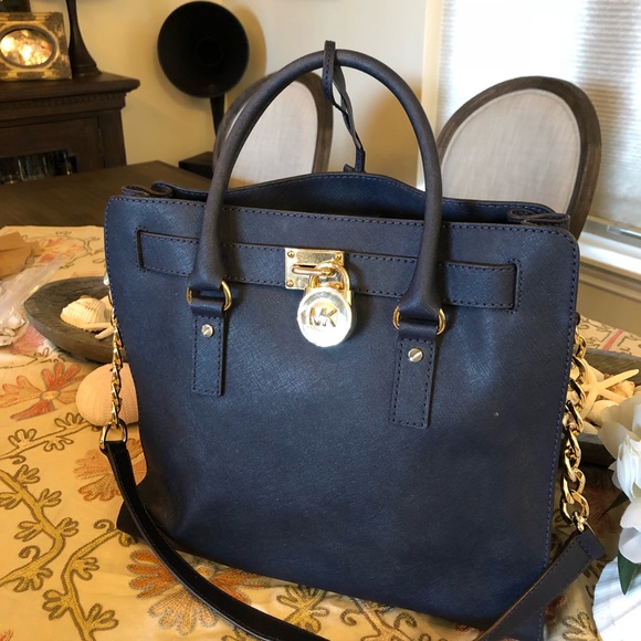 Michael Kors large Hamilton Satchel in Navy.